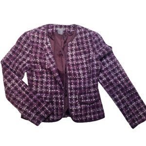 Ann Taylor Purple Tweed Open Blazer Acrylic WOOL